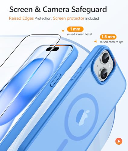 Image of FNTCASE for iPhone 15 Case: for iPhone 14 Case & iPhone 13 Case [Compatible with Magsafe] Translucent Matte Cases with [Screen Protector] Military Grade Shockproof Protective Phone Cover - Ice Blue