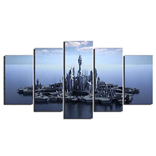 Stargate Atlantis Island Affiches 5 Pièces : Impression Murale sur Toile Format Polyptyque