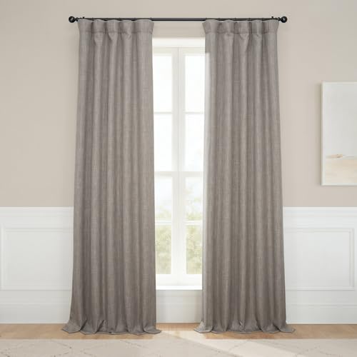 HPD Half Price Drapes - Faux Linen Curtains for Living Room (1 Panel) - 50W X 96L - Textured Room Darkening Curtains for Bedroom 96 Inches Long - Drapes for Home Decor, Mink
