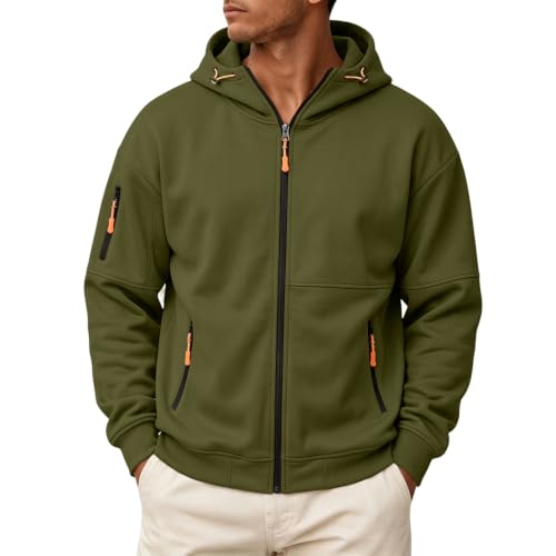 Mens Zip Up Hoodie Tactical Hoodie Fleece Comfy Sweatshirt Zipper Pockets - image 1