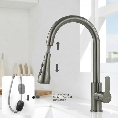 Image of EVANEX Pull Out Kitchen Faucet 304 Stainless Steel Kitchen Faucet 360 Degree Rotating Kitchen Tap for Sink Deck Mounted Kitchen Sink Tap Flexible