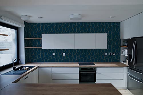 Yasinet Peel And Stick Wallpaper Stripe Removable Blue Contact Paper Blue/Gold Geometric Self Adhesive Decorative For Wall Living Room Cabinet Vinyl Film 17.3''X393.7'' #TOP7