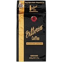 Vittoria Coffee Premium Mountain Grown Ground Coffee - 200g. High Altitude Dark Roasted Coffee Beans, Perfect with Home Filter Machines, Pour Over, Chemex, Plungers. (Packaging May Vary)