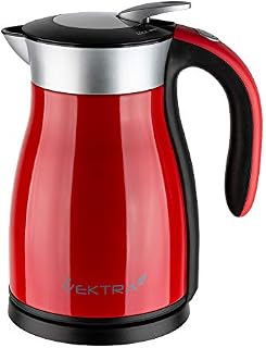 Vektra VEK-1701B Vacuum Insulated Environmentally Eco Friendly Easy Pour Cordless Kettle, 1.7 Litre, Black/Red