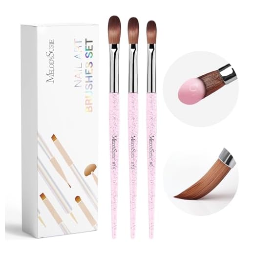 MelodySusie 3Pcs Acrylic Nail Brush Set, Size 8/10/14 Professional Nail Brushes for Acrylic Application Acrylic Powder Nail Art Extension and 3D Nail Carving for DIY Home Salon Nail Art Manicure Tool