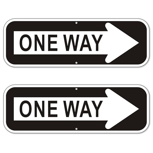 One Way Sign (2 Pack) One Way Signs Reflective with Right Arrow for Outdoor Street 18x6 inches Aluminum Metal Sign Rust Free Waterproof and Easy to Install