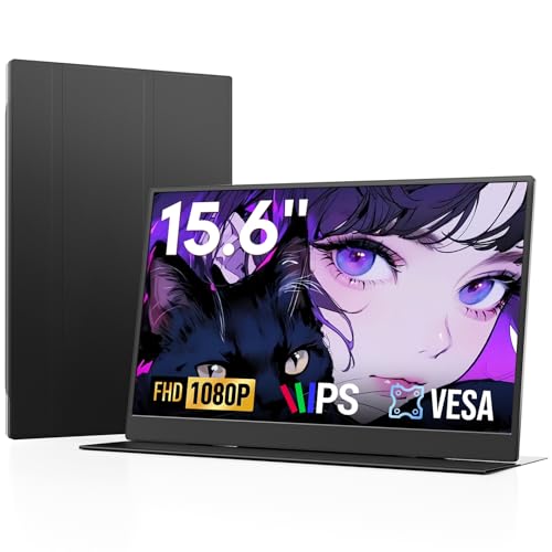 Image of 15.6 inch Portable Monitor with Smart Cover, FHD 1080P IPS Travel Monitor for Laptop, Built-in Speaker& Stand, USB-C&Mini HDMI Screen Extender for Laptop Mac PC Phone Xbox PS4 /5 Switch with Stand Case