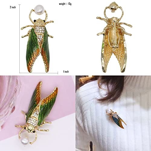 Image of Enamel Crystal Pearl Cicada Brooch Pin Fahsion Gold Plated Rhinestone Insect Lapel Pins Brooches Scarf for Women Girl Jewelry Gift (Cicada Brooch)