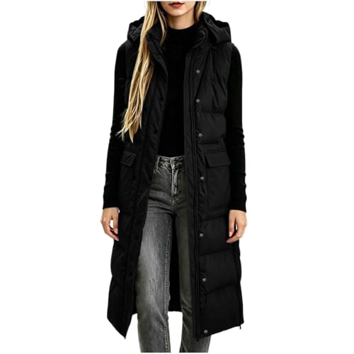 Long Puffer Vest Women Hooded Quilted Sleeveless Jacket Fall Winter Outfits - image 1