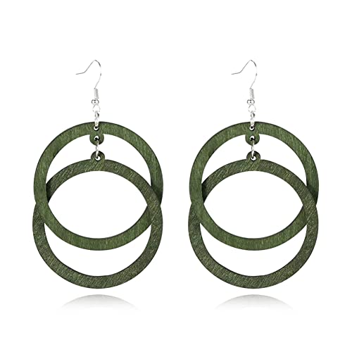 Bohemian Unique Handmade Wooden Hoop Splicing Earrings Retro Statement Colorful Contrast Wood Geometric Lightweight Dangle Drop Earrings for Women