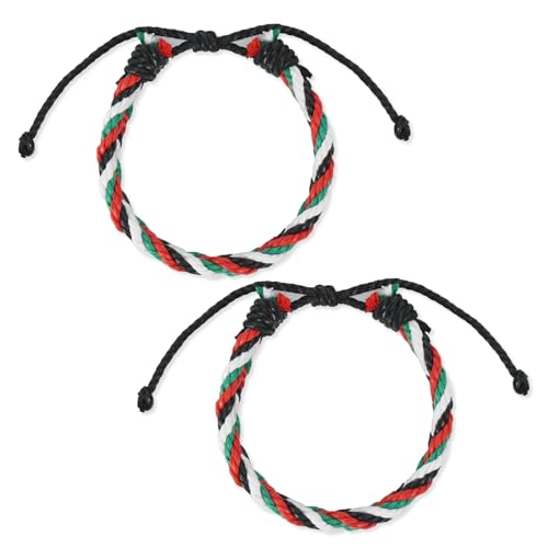 Palestine Handmade Bracelet Tibetan Adjustable Free Palestinian Flag String Thread Save Gaza Rope Wrap Bangles for Men Women 2 Pack