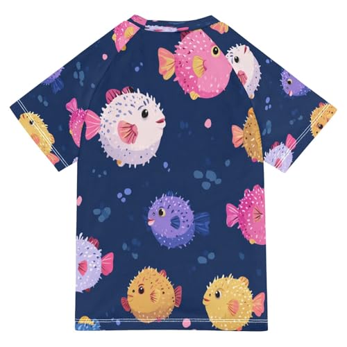 Boys Short Sleeve T-Shirts Blowfishes Fish Blue Rashguard Kids Swim Shirts Sun UPF 50+2
