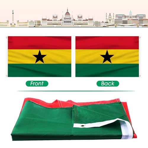 Image of Ahfulife Ghana Flag 3x5 Ft, 2 Pcs Large Ghanaian National Flags for Outdoor Indoor, Double Sided with Brass Eyelets for World Cup, Party, Garden, Bar, Street Decor