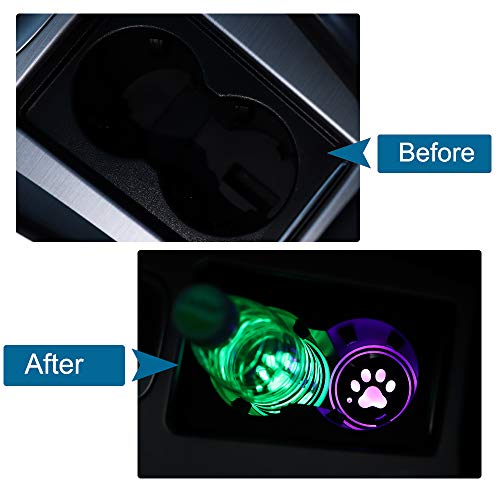 Acodablem 2 Pack Led Cup Holder Lights, Dog Paw Car Coaster With 7 Colors Changing Usb Charging Mat, Luminescent Cup Pad Interior Atmosphere Lamp Decoration Light #TOP2