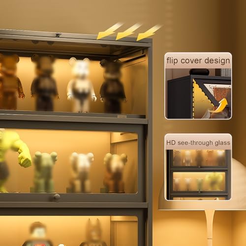 Black Glass Display Cabinet for Collectibles - Floor Standing Curio Shelf with 4 Shelves - Trophy Case for Living Room & Study - Modern Design, 70x35x106.2CM