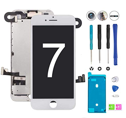 for iPhone 7 Screen Replacement White LCD Display iPhone 7 Replacement Touch Screen Digitizer Full Assembly with Front Camera+ Earpiece+ Repair Tools Kit+ Waterproof Adhesive Strips (White)