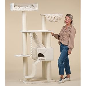 RHRQuality Kratzbaum Kilimandjaro de Luxe für Größe Katze mit Ø 12cm Sisalstamme – großer Liegefläche & Hängmatte für Katzen – der perfekte Spielplatz für Ihren Katzenfreund (Normal, Beige)
