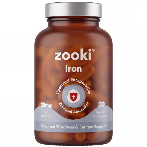 Zooki 100mg Liposomal Iron Bis-Glycinate Capsules | 4X Higher Absorption | Support Red Blood Cells, Immunity, Energy | Natural Ingredients (30 Servings)