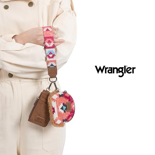 Image of Wrangler Western Keychain Wristlet Wallets for Women Dual Pouch Wristlet Sherpa Coin Purse for Women Keychain Card Holder WG166-W0051BR