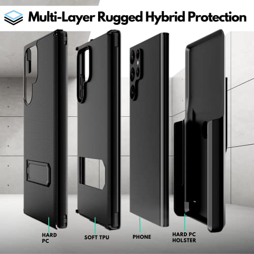 Cbus Wireless Heavy-Duty Phone Case With Holster Belt Clip For Samsung Galaxy S22 Ultra (Black) #TOP3
