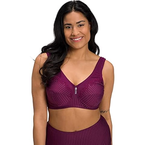 Ulla Popken Womenswear Plus Size Curvy Oversize Kelly Pinstripe Support Bra Plum 130F 658495831-130F Cover