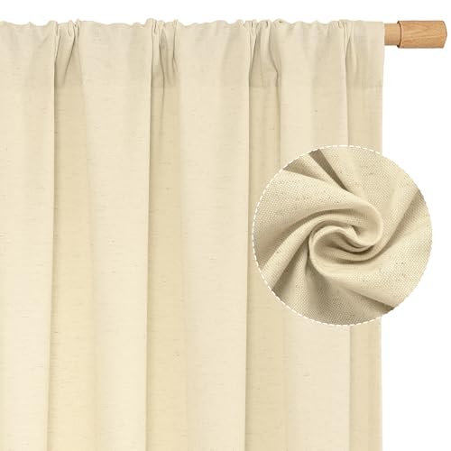 Image of LAMIT Beige Short Curtains 24 Inches Long for Kitchen Window 2 Panels