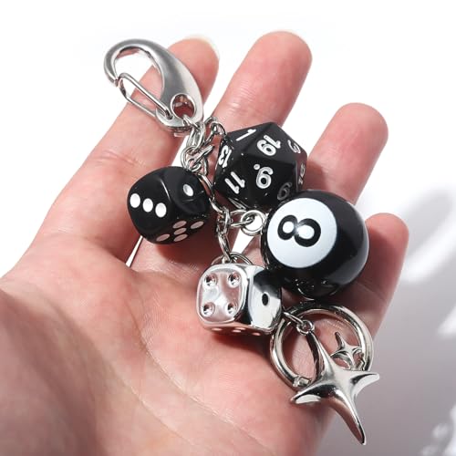Image of 8 Ball Dice Charm Keychain - Cute Bag Purse Handbag Accessories - Y2K Aesthetic Key Chain for Women Men