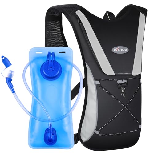 KUYOU Running Hydration Vest - Lightweight Insulated Hydration Backpack with 2L Water Bladder, Adjustable Chest Straps and Reflective Water Backpack for Running Marathon Race Hiking Cycling (Black)