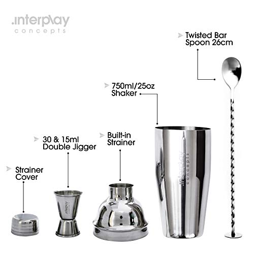 Interplay Concepts 25oz Cocktail Shaker - Large Drink Shaker for Perfect Drinks - Stainless Steel Martini Shaker with Built in Strainer, Jigger & Spoon - Professional Cocktail Shaker Set for Mixing by Interplay Concepts - Image 3