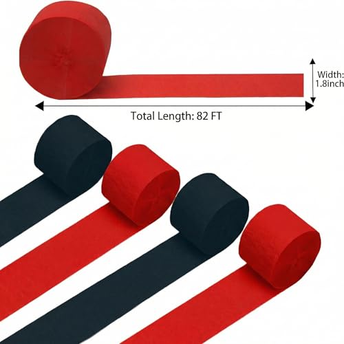 Image of GCB Black Red Crepe Paper Streamers 4Rolls 328ft Pack of Party Streamers Crepe Paper for Birthday Party Decorations Wedding Decorations Baby Shower Engagement Anniversary Decors (1.8inx82 Ft /Roll)