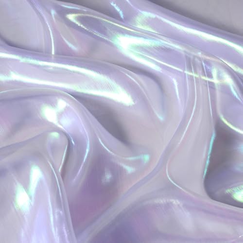 Holographic Fabric 1 Yard Iridescent Organza Fabric Silky Glitter Translucent 44 Wide Tulle Material for Wedding Dresses Fashion DIY Crafts Party Event Decorations