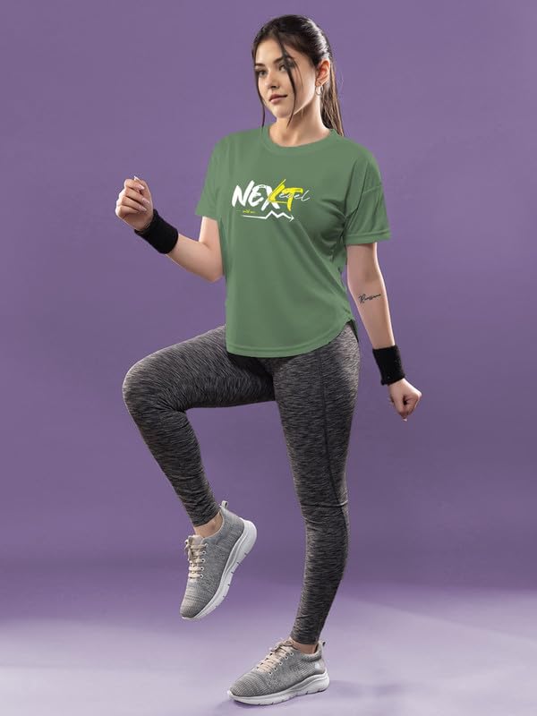 Image of CHKOKKO Womens Stylish Activewear Quick Dry Lightweight Breathable Printed Round Neck Half Sleeve Regular Fit Gym T Shirt for Sports Yoga and Training
