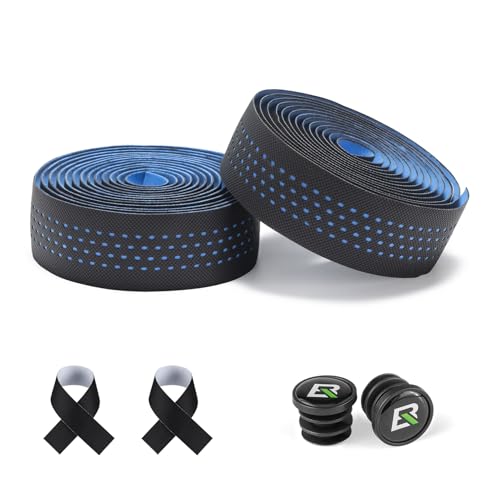 ROCKBROS(ロックブロス)バーテープ ロードバイク EVA+PU製 バーテープ 自転車 グリップテープ 衝撃吸収 クッション ハンドルテープ 滑り止め 2個セット 通気性 エンドキャップ付 黒 赤 白 青