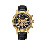 Alain Aster SQUELETTE AA-822030-04 Orologio automatico scheletro, cassa in acciaio inossidabile, cinturino in pelle, 43 mm, vetro zaffiro, doppio calendario