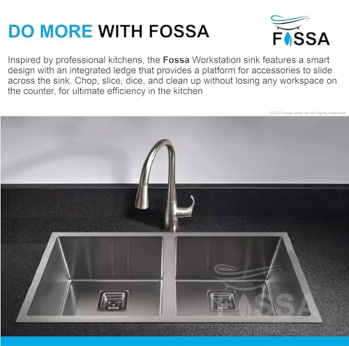 Image of Fossa 45x20x10 Inch Handmade Double Bowl Kitchen Sink | Premium Stainless Steel Sink with Waste Coupling, PVC Waste Pipe & Fruit Basket | Heavy-Duty for Modern Kitchens Silver (Matte Finish)