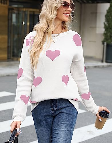 Image of Women's Pullover Sweaters Cute Multi-Hearts Knitted Casual Sweater