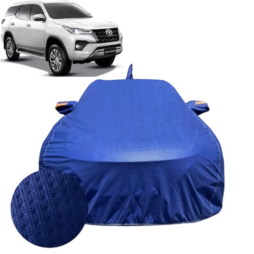 Image of Car Cover for Toyota Fortuner (2016-2026) | 100% Waterproof Cover with Antenna & Reflective Mirror Pockets | Dustproof, Scratchproof, Heatproof Fortuner Car Cover |Soft Cotton Lining| Blue