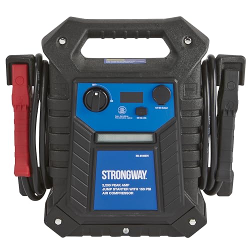 Strongway 12V Lead-Acid Jump Starter and Power Pack with 150 PSI Air Compressor, 2200 Amps