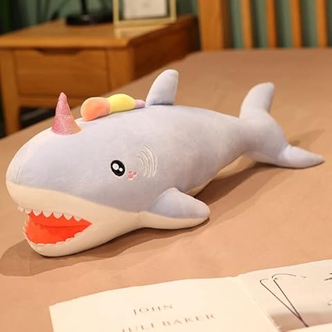 CILUA 35cm-120cm 1pc Creative Unicorn Shark Plush Toys Cute Animal Cartoon Dolls Stuffed Bite Shark for Children Kids Home Decoration-60cm,sky blue Cover