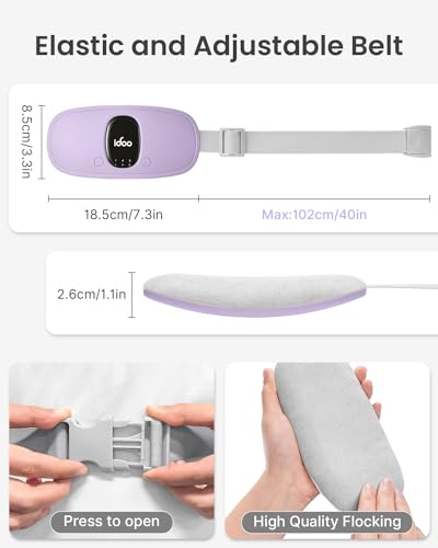 Image of iDOO Portable Heating Pad, FSA Eligible Items Only List, Period Heating Pad with 3 Heat Levels and 3 Massage Modes, Electric Fast Heating Belly Wrap Belt, Gifts for Girlfriend Mom Wife Women (Purple)