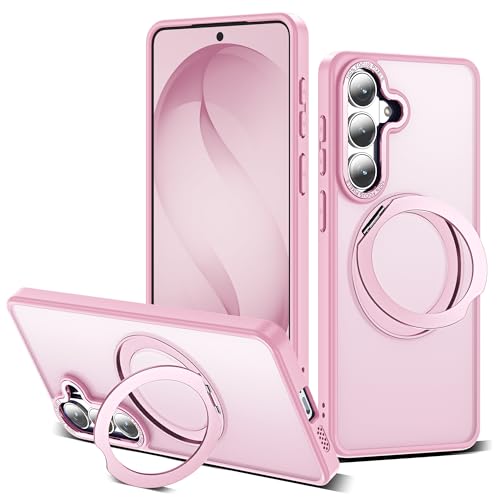 Image of for Samsung Galaxy S26 Plus Case with 360Rotatable Magnetic Ring Stand Compatible with Mag-Safe Military Protection Matte Translucent Phone Case for Samsung Galaxy S26+,Pink