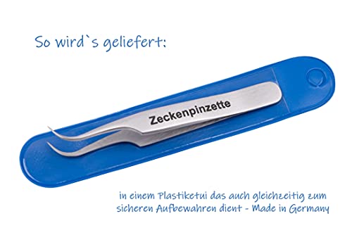 Faude Zeckenpinzette, Zeckenzange nur 8cm klein für Unterwegs zum Entfernen von Zecken jeder Größe ohne sie zu quetschen mit feiner, rund gebogener Spitze, Edelstahl