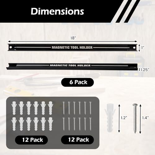 18-Magnetic-Tool-Holder-Strip-6-Pack-Magnet-Bar-with-Mounting-Screws-Heavy-Duty-Magnetic-Strips-Tool-Organizer-for-Garage-Shop-Workbench-Kitchen-Organization-Black