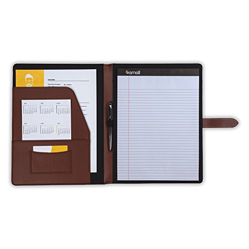Image of Samsill Contrast Stitch Leather Padfolio and Business Portfolio for Men and Women, Resume /Document Organizer with Writing Pad and Strap Closure, Tan (71746)