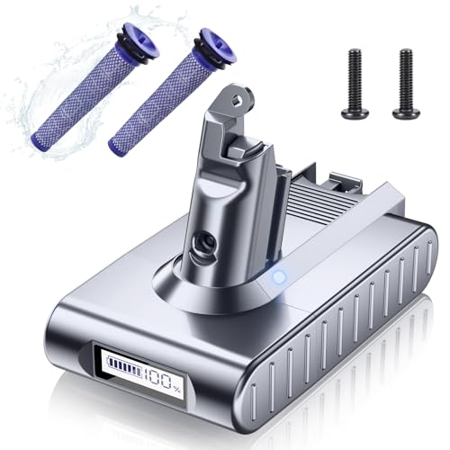 Upgraded 8000mAh 21.6V Replacement for Dyson V6 Battery LED Display Compatible with V6 Animal Absolute Motorhead Fluffy SV03 SV04 SV05 SV06 SV07 SV09 VTC4 DC58 DC59 DC61 DC62 DC72 DC74 Vacuum Cleaner