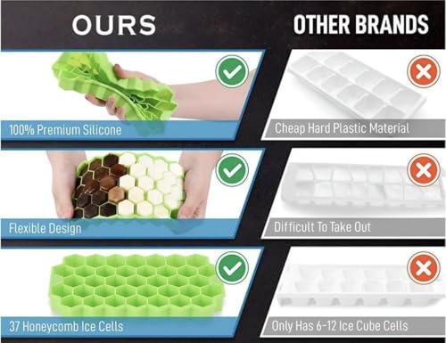 Image of Silicone Ice Cube Trays with Lids Pack of 2 Easy-Release Hexagon Ice Maker for Freezer, Reusable Food-Grade Ice Molds for Cocktail Bar, Whiskey, Iced Coffee & Home Kitchen (Green) (2)