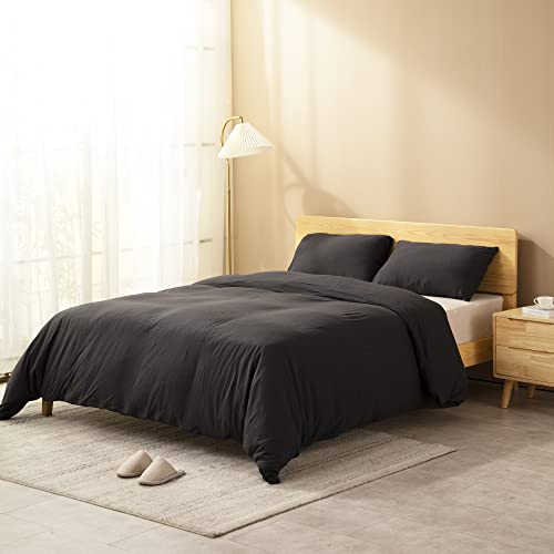 Atsense Jersey Knit Duvet Cover Queen, 100% T-Shirt Cotton Super Soft And Breathable, 3 Pieces Dark Grey Bedding Duvet Cover Set, Farmhouse Comforter Covers With Zipper Closure (No Comforter) #TOP1