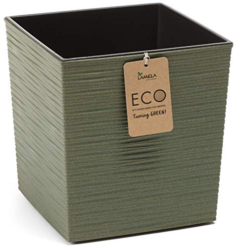 Muddy Hands Eco Friendly Chisel Plant Pot Indoor Home Outdoor Garden Square Flower Planter - Made from Recycled Plastic & Wood (Square Small, Green)