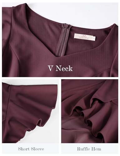 Image of HomRain V Neck Formal Wedding Guest Dresses for Women Ruffle Sleeves for Cocktail Graduation Modest Dress