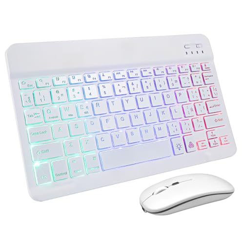 Veemoon Inalámbrico Teclado y Ratón Portátil Recargable con Teclado Retroiluminado y Pegatinas Español Compatible con Tabletas y Teléfonos Silencioso y Multi-Dispositivo